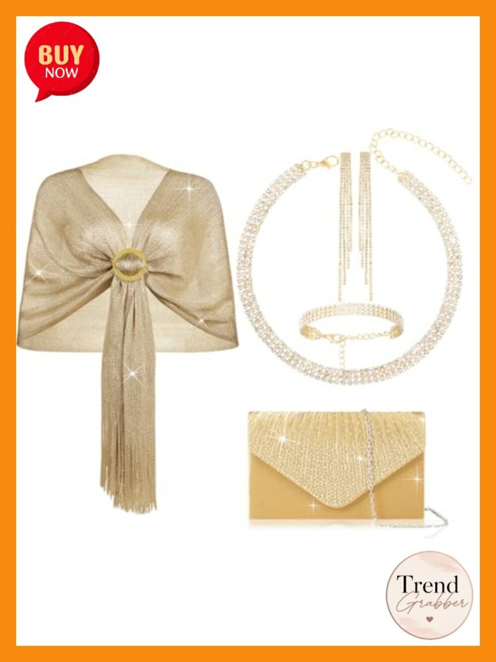 5 Pc Dressy Jewelry Shawl Clutch Purse Set Polyester Wedding Evening Accessories
